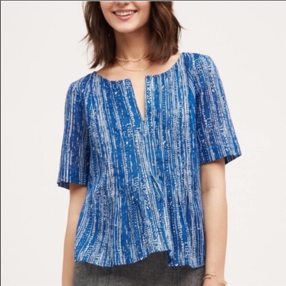 Anthropologie Maeve Orchid Island Blue Peplum Top